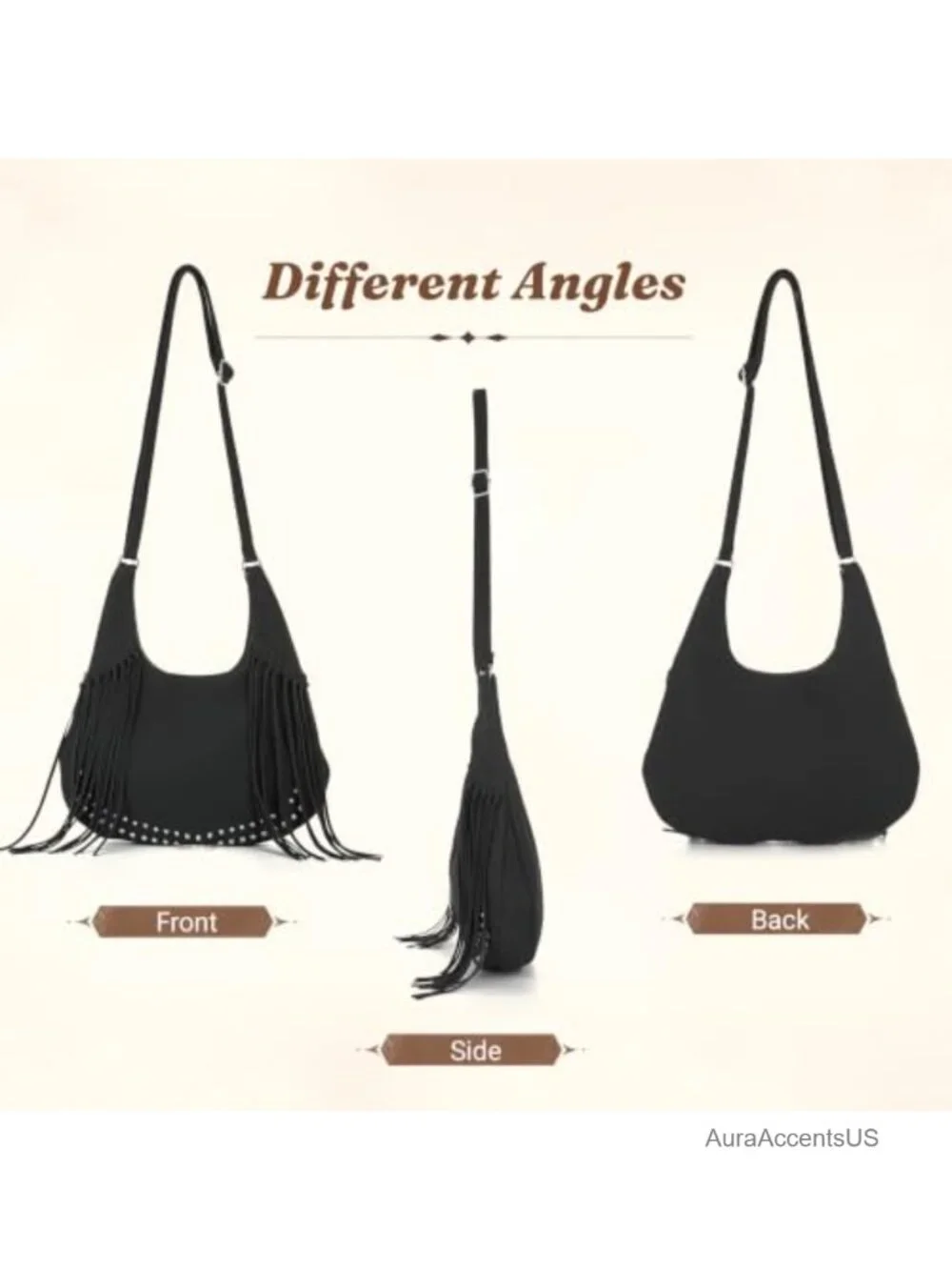 Emprier Fringe Hobo Bag for Women Vintage Suede Western Crossbody Purse Boho
